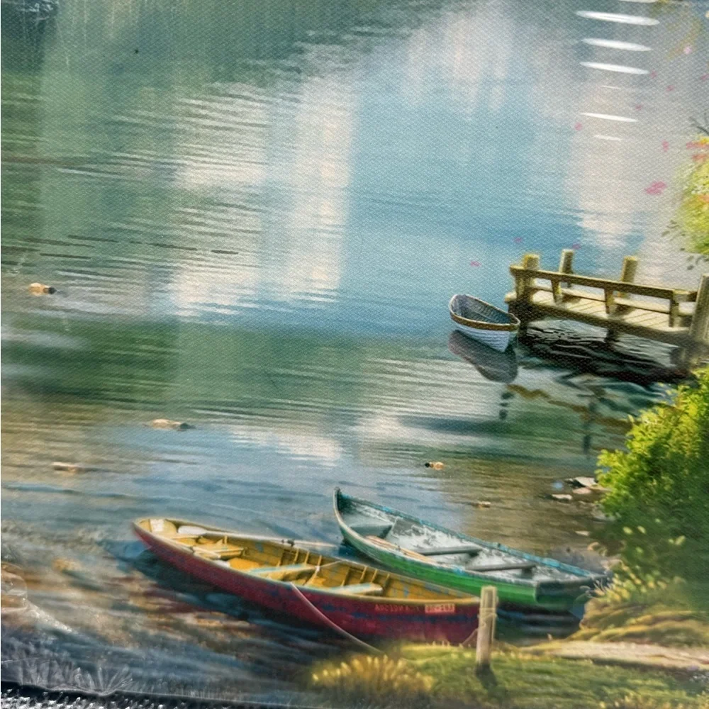 Cottage by Lake with Boat Light-Up Canvas Scenic Wall Art Battery Timer Decor